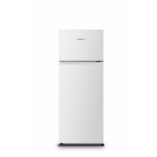 Frigider cu doua usi Heinner HF-HS205E++, 206 l, Clasa E, lumina LED, 3 rafturi de sticla, H 143.4 cm, Alb