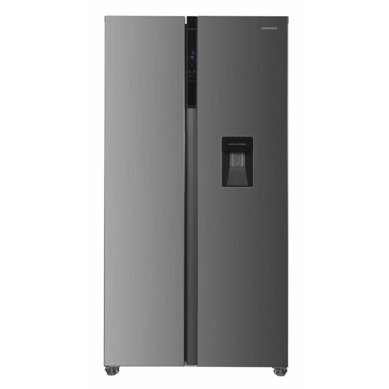 Frigider Side by side Heinner HSBS-H439NFXWDE++, 433 l, No Frost, Display, Dozator de apa, Functie smart, Functie congelare si racire rapida, Clasa E, H 176.5 cm, Aspect inox