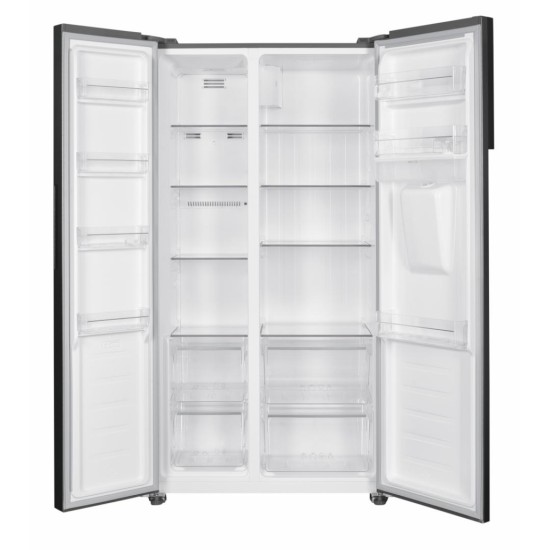 Frigider Side by side Heinner HSBS-H439NFXWDE++, 433 l, No Frost, Display, Dozator de apa, Functie smart, Functie congelare si racire rapida, Clasa E, H 176.5 cm, Aspect inox