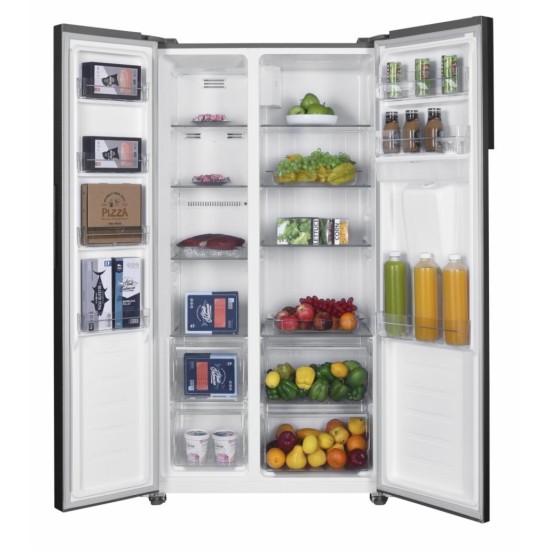 Frigider Side by side Heinner HSBS-H439NFXWDE++, 433 l, No Frost, Display, Dozator de apa, Functie smart, Functie congelare si racire rapida, Clasa E, H 176.5 cm, Aspect inox