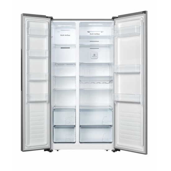 Side by side Heinner HSBS-HS519NFXE++, 519 l, Full No Frost, Clasa E, Display touch, Alarma usa deschisa, H 1786 cm, Inox