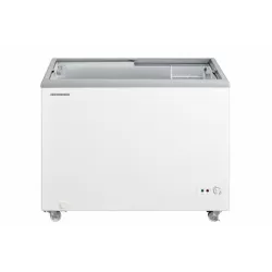 Lada frigorifica comerciala Heinner HSF-M255WHC, capac din sticla, 255L, clasa C, functionare convertibila (frigider/congelator), 1 cos, alb