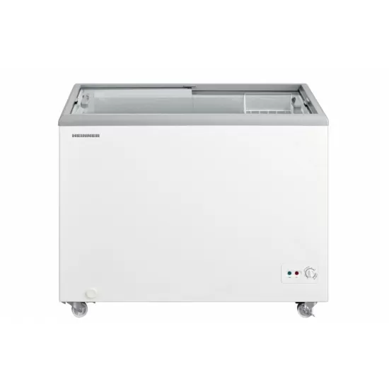 Lada frigorifica comerciala Heinner HSF-M255WHC, capac din sticla, 255L, clasa C, functionare convertibila (frigider/congelator), 1 cos, alb