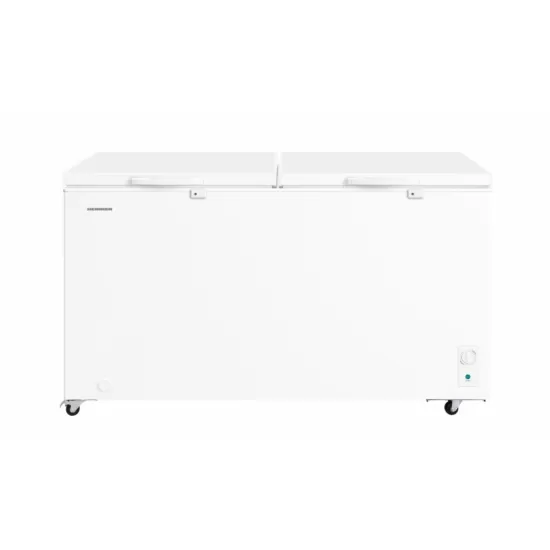 Lada frigorifica HEINNER HCF-M508INVCE++, 508 L, Clasa E, Convertibila(Frigider/Congelator), Compresor inverter, Control mecanic, Termostat ajustabil, Luminare LED, Maner extern cu incuietoare, 2 cosuri, Rezistenta la frig, Alb