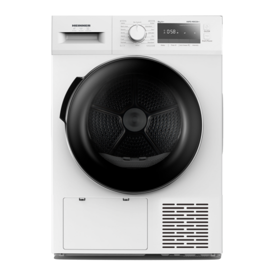 Uscator de rufe Heinner HHPD-M8G3A++, Pompa de caldura, 8 kg, 14 programe, Clasa A++, Display LED, Iluminare cuva, Blocare acces copii, Alb