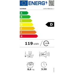 Uscator de rufe Heinner HHPD-M8K3SA++, Pompa de caldura, 8 kg, 14 programe, Clasa A++, Display LED, Functie Start intarziat, Functie Anti-Sifonare, Iluminare cuva, Argintiu