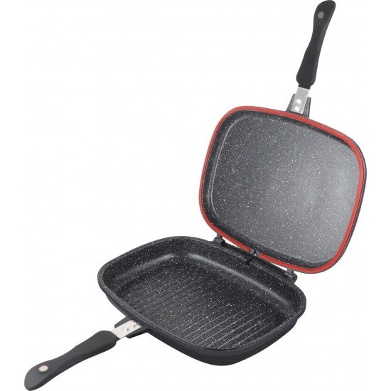 Tigaie dubla grill Cooking by Heinner Dark Line, dreptunghiulara, aluminiu, 32x24x7.5 cm, inductie