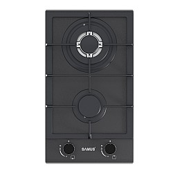 Plita incorporabila Samus PSG-32SMGN1, 2 Arzatoare, Gratar fonta, Latime 29.4 cm, Aprindere electrica, Sticla Nano neagra mata