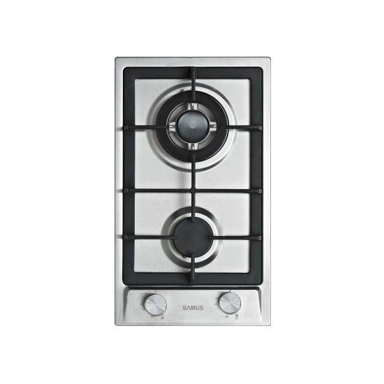 Plita incorporabila Samus PSG-32SX2, Gaz, 2 arzatoare, Aprindere electrica, Siguranta arzatoare, 29 cm latime, Inox