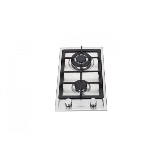 Plita incorporabila Samus PSG-32SX2, Gaz, 2 arzatoare, Aprindere electrica, Siguranta arzatoare, 29 cm latime, Inox
