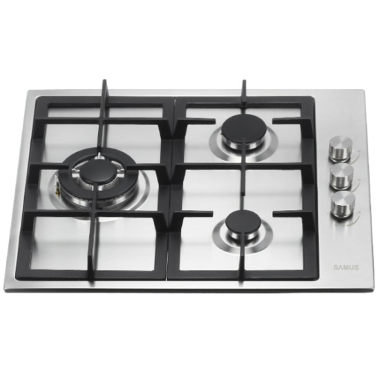 Plita incorporabila Samus PSG-63SX1, Gaz, 3 arzatoare, Aprindere electrica, Inox
