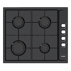 Plita incorporabila Samus PSG-64SB, Latime 58 cm, 4 arzatoare pe gaz, Gratare metalice, Aprindere electrica, Negru