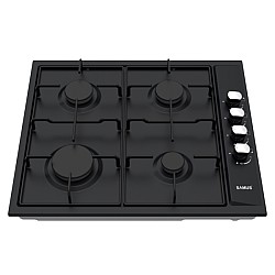 Plita incorporabila Samus PSG-64SB, Latime 58 cm, 4 arzatoare pe gaz, Gratare metalice, Aprindere electrica, Negru