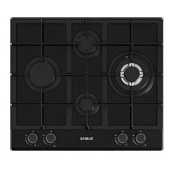 Plita incorporabila Samus PSG-64SG5 Gray, Latime 58 cm, 4 arzatoare pe gaz, gratare fonta, Aprindere electrica, Sticla gri