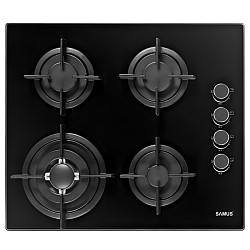 Plita Incorporabila Samus PSG-64SG6, 4 arzatoare, Latime 58 cm, Gratare din fonta individuale, Aprindere electrica, Sticla neagra