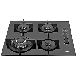 Plita Incorporabila Samus PSG-64SG6, 4 arzatoare, Latime 58 cm, Gratare din fonta individuale, Aprindere electrica, Sticla neagra