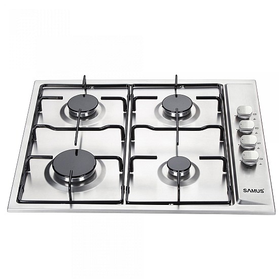 Plita Incorporabila Samus PSG-64SX, 4 arzatoare gaz, Latime 58 cm, Sistem de siguranta la arzatoare, Aprindere electrica, Inox