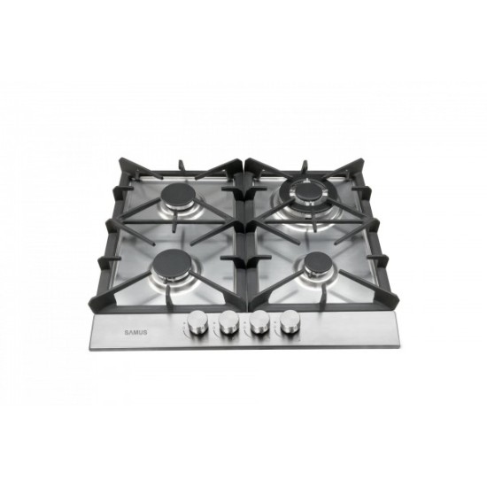 Plita incorporabila Samus PSG-64SX7, 4 arzatoare pe gaz, Aprindere electrica, Grilaj fonta, Inox