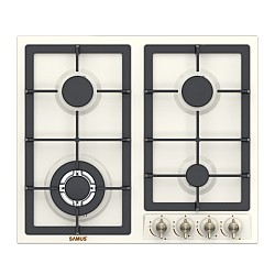 Plita incorporabila Samus PSG-64VS2, 4 Arzatoare pe gaz, Latime 58 cm, Gratare fonta, Sisteme de siguranta la arzatoare, Aprindere electrica, Bej