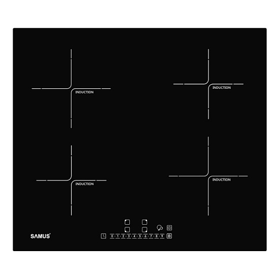 Plita cu Inductie Samus PSI-64BG7, Latime 60 cm, 4 zone de gatit, Touch Control, Negru