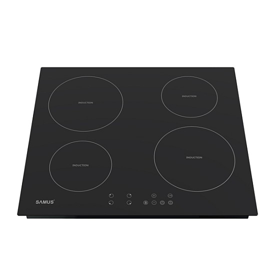 Plita incorporabila inductie Samus PSI-64BMG10, Latime 60 cm, 4 zone de gatit, Touch Control, 7000 W, Timer, Setari putere in 9 trepte, Functie Impuls, Sticla ceramica neagra mata