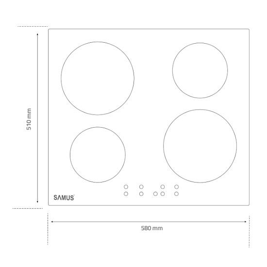Plita incorporabila inductie Samus PSI-64BMG10, Latime 60 cm, 4 zone de gatit, Touch Control, 7000 W, Timer, Setari putere in 9 trepte, Functie Impuls, Sticla ceramica neagra mata
