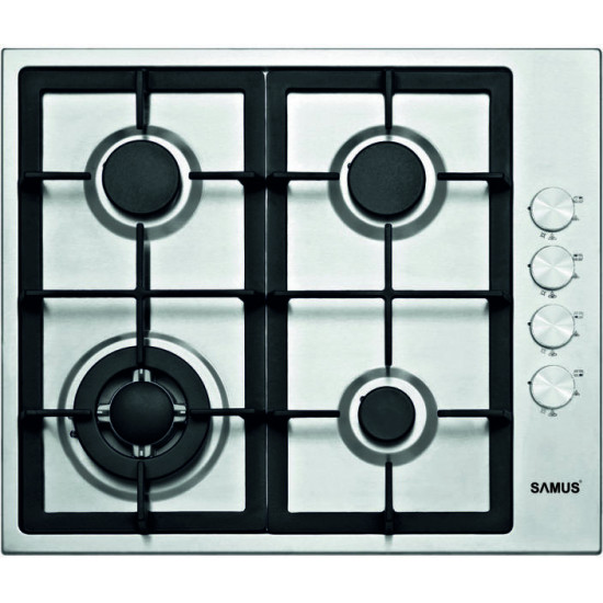 Plita incorporabila Samus PSG-64SX4,4 arzatoare pe gaz, Sistem de siguranta, Gratar fonta, Arzator Wok, Inox