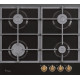 Plita incorporabila Fram FBH-S4IWF-GRBK, Gaz, 4 arzatoare, Aprindere electrica, Gratar fonta, Duze GPL incluse, 60 cm, Sticla neagra