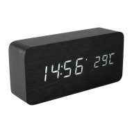 Ceas desteptator cu carcasa lemn, Home OC 04, termometru, ecran led, negru