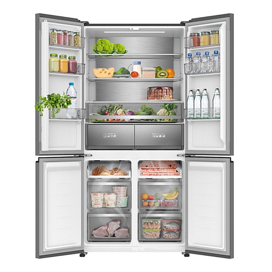 Combina frigorifica Slot-in cu 4 usi Samus S4DX-650NFE, 503 L, Full No Frost, Multi climate system, Afisaj LCD, Clasa energetica E, Capacitate congelare 8 kg/24h, H 190.2 cm, Inox/argintiu