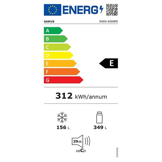 Combina frigorifica Slot-in cu 4 usi Samus S4DX-650NFE, 503 L, Full No Frost, Multi climate system, Afisaj LCD, Clasa energetica E, Capacitate congelare 8 kg/24h, H 190.2 cm, Inox/argintiu