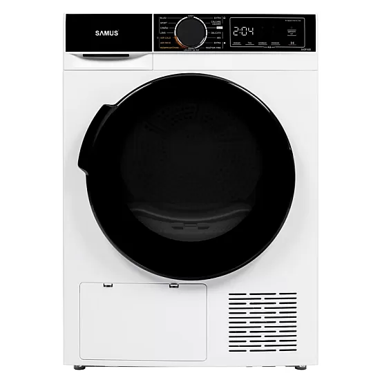 Uscator de rufe Samus SADP-835, 8 kg, Afisaj electronic, 15 programe, Clasa energetica D, Anti-sifonare, Blocare acces copii, Pornire intarziata, Alb