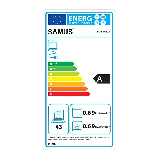 Cuptor incorporabil Samus SC456GTXV, 43 L, 6 Functii, Latime 45 cm,1900 W, Timer mecanic, Grill, Ventilator, Clasa energetica A, Inox