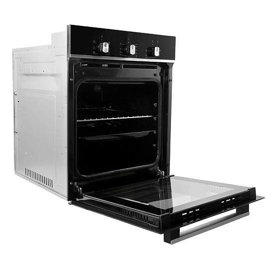 Cuptor incorporabil Samus SC457GTBV, 43 L, Latime 45 cm, 1900 W, 6 functii, Ventilator, Grill, Clasa energetica A, Timer mecanic, Negru/Inox