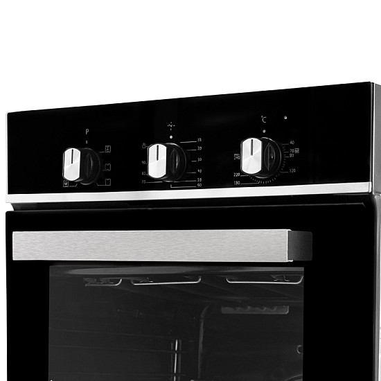 Cuptor incorporabil Samus SC457GTBV, 43 L, Latime 45 cm, 1900 W, 6 functii, Ventilator, Grill, Clasa energetica A, Timer mecanic, Negru/Inox