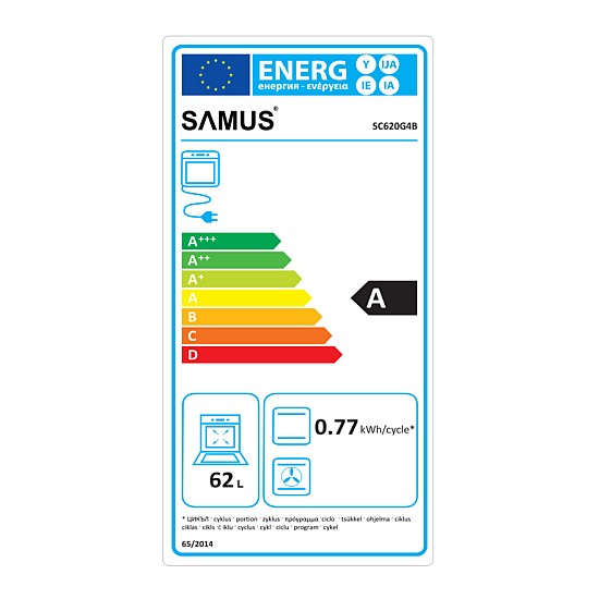 Cuptor Incorporabil Samus SC620G4B, 62 L, 4 Functii, Clasa energetica A, Grill, 2200 W, Ventilatie, Negru
