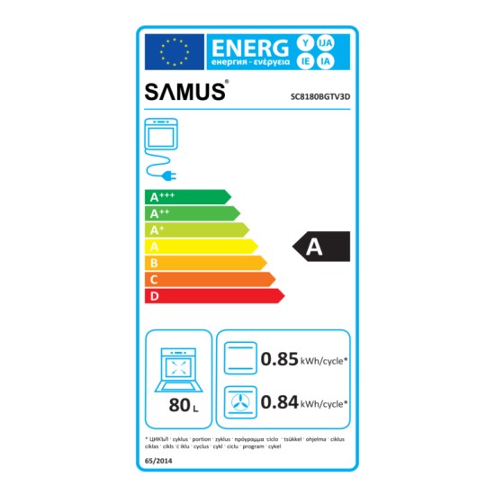 Cuptor Incorporabil Samus SC8180BGTV3D, 80 l, 8 Functii + Gatire 3D, 2500 W, Grill ellectric, Ventilator, Clasa energetica A, Timer, Negru/Inox