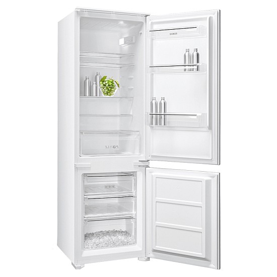 Combina Frigorifica Incorporabila Samus SCBI345E, 249 L, Clasa energetica E, Dezghetare automata la frigider, Termostat reglabil, 3 sertare la congelator, H 178 cm, Alb