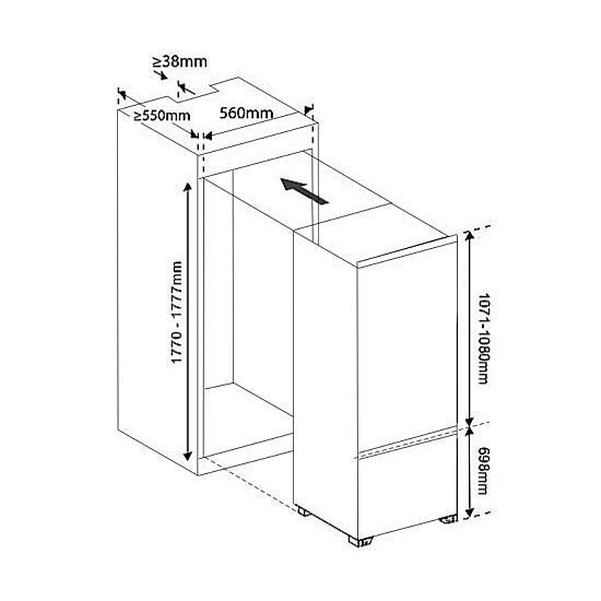 Combina Frigorifica Incorporabila Samus SCBI345E, 249 L, Clasa energetica E, Dezghetare automata la frigider, Termostat reglabil, 3 sertare la congelator, H 178 cm, Alb