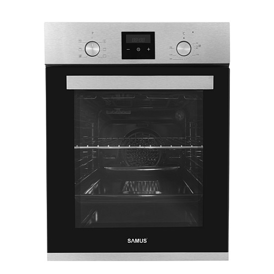 Cuptor incorporabil Samus SCE458GTXV, 1900 W, 47L, Latime 45 cm, 6 functii, Clasa energetica A, Grill, Timer, Ventilator, Gatire automata, Blocare acces copii, Negru/Inox