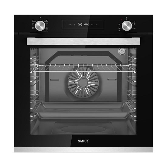 Cuptor Incorporabil Samus SCE8171BGV, 80 L, 7 Functii, Ventilator, 2500 W, Grill electric, Clasa energetica A, Negru/Inox