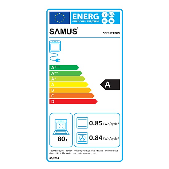 Cuptor Incorporabil Samus SCE8171BGV, 80 L, 7 Functii, Ventilator, 2500 W, Grill electric, Clasa energetica A, Negru/Inox