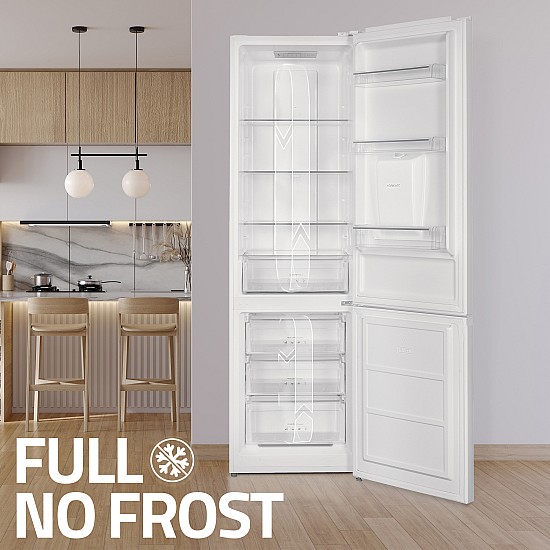 Combina frigorifica Samus SCW506NFDE, 324 litri, Full No Frost, Dozator de apa, Control electronic cu LED-uri, Clasa energetica E, 3 sertare la congelator, Alb