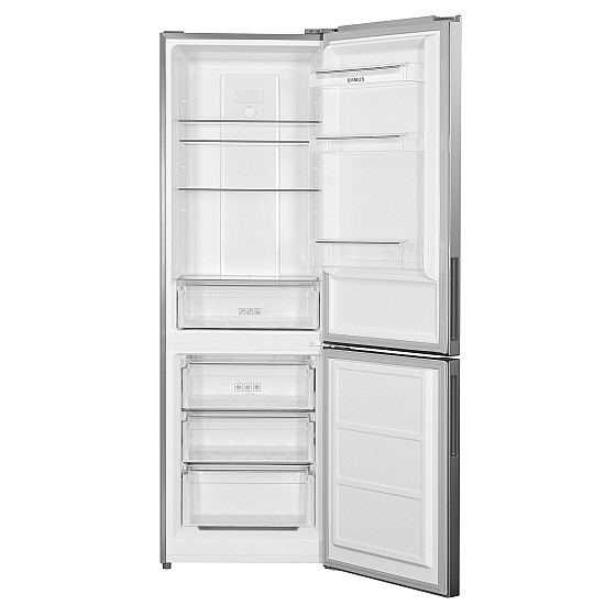 Combina Frigorifica Samus SCX396NFE, 293 L, Full No Frost, Clasa energetica E, Termostat reglabil, 3 sertare congelator, H 185 cm, Inox/ Argintiu