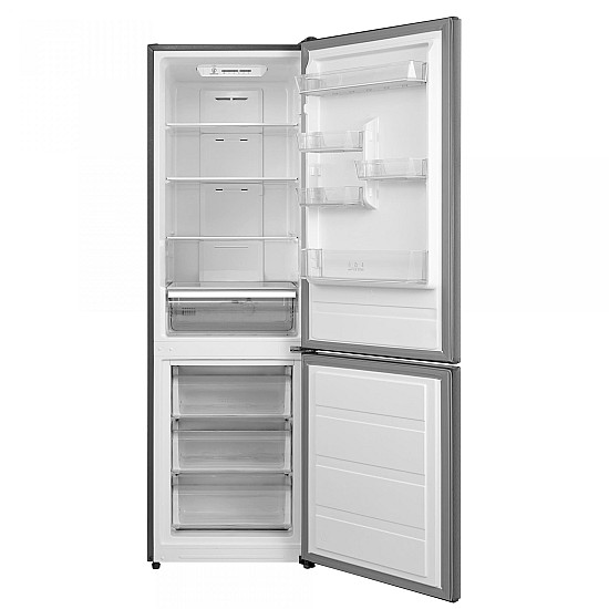 Combina Frigorifica Samus SCX398NFE, 310 L, Full No Frost, Clasa energetica E, Termostat cu control electronic, 3 sertare la congelator, H 188 cm, Inox/laterale argintii
