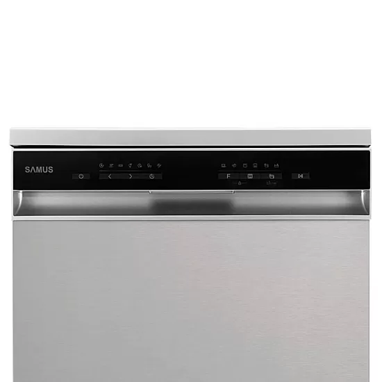 Masina de spalat vase Samus SDBX614.8, 14 seturi, 8 Programe, Latime 60 cm, Clasa energetica D, Afisaj electronic, Inox/Negru
