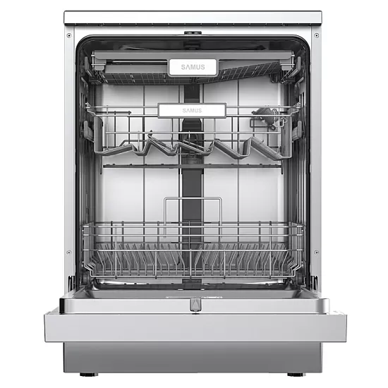 Masina de spalat vase Samus SDBX614.8, 14 seturi, 8 Programe, Latime 60 cm, Clasa energetica D, Afisaj electronic, Inox/Negru