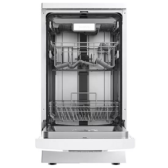 Masina de spalat vase Samus SDW410.8, 10 seturi, Latime 45 cm, 8 Programe, Clasa energetica E, Afisaj electronic, Alb