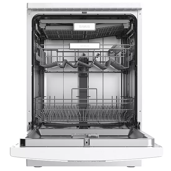 Masina de spalat vase Samus SDW614.8, 14 seturi, Latime 60 cm, 8 programe, Clasa energetica E, Afisaj electronic, Alb