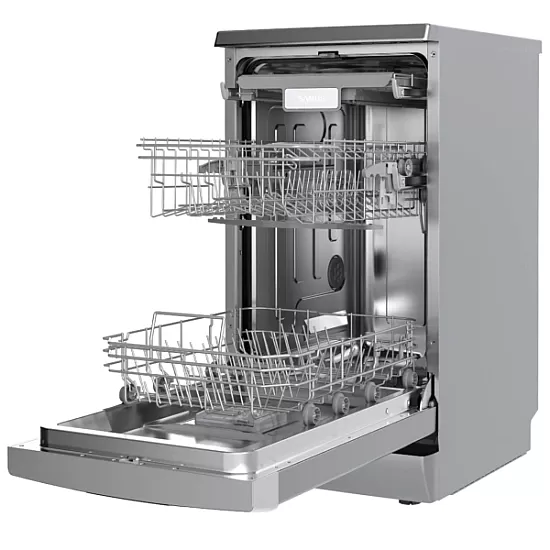 Masina de spalat vase Samus SDX410.8, 10 seturi, Latime 45 cm, 8 Programe, Clasa energetica E, Afisaj electronic, Pornire intarziata, Inox/Argintiu